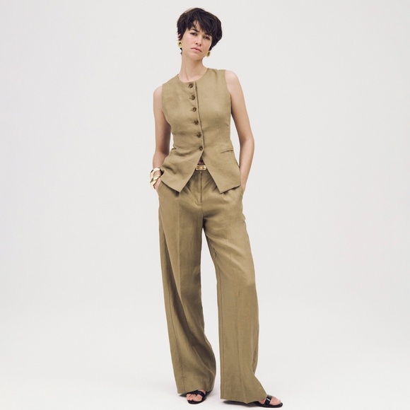 New JCREW Size 4 Wide Leg Essential Pant in Linen Dusty Fatigue $128 BW528 - Picture 2 of 4